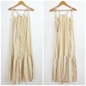 Kasia 100% Cotton Boho Resort Strappy Gold Coastal Maxi Dress Large